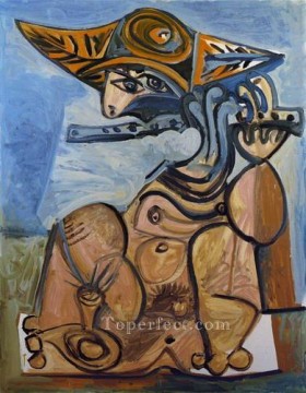 Hombre flautista sentado tocando la flauta 1971 cubismo Pablo Picasso Pinturas al óleo